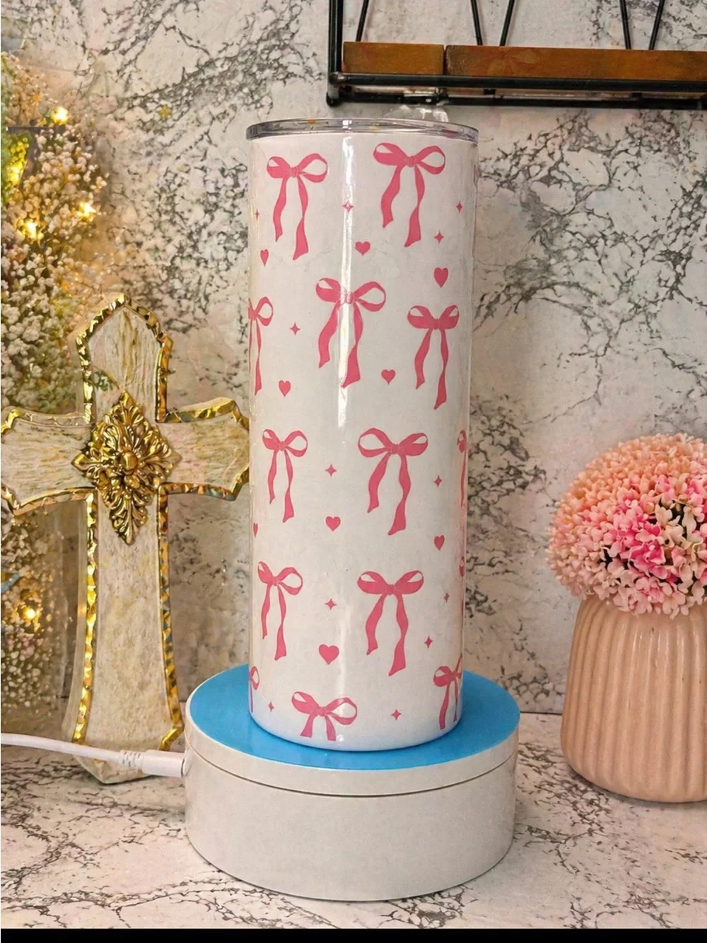 Pink Bow Pattern Stainless Steel Tumbler - Home Party Supplies